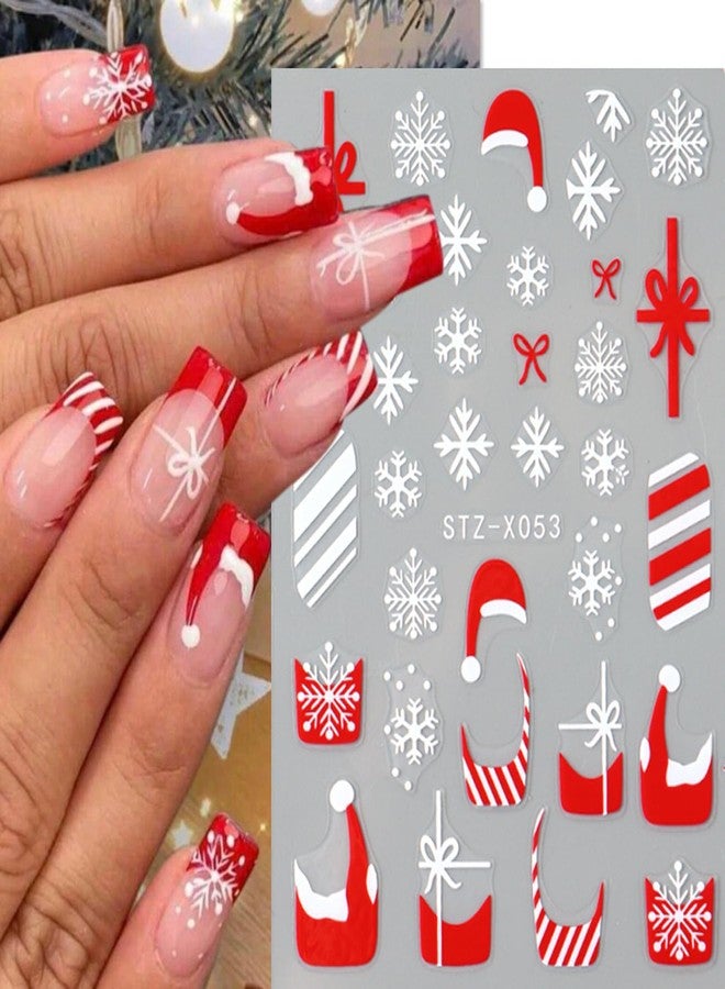 BSBTBZ Christmas French Nail Art Stickers with Christmas Hat Snowflake Gift Bow English Design Xmas Nail Sticker 3D Adhesive Snow Elk Red French Glitter Nail Tip Christmas Winter Holiday Nail Decor for Women - Image 4